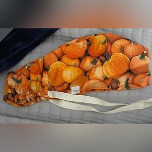 Pumpkin Print Ponytail Scrub Hat